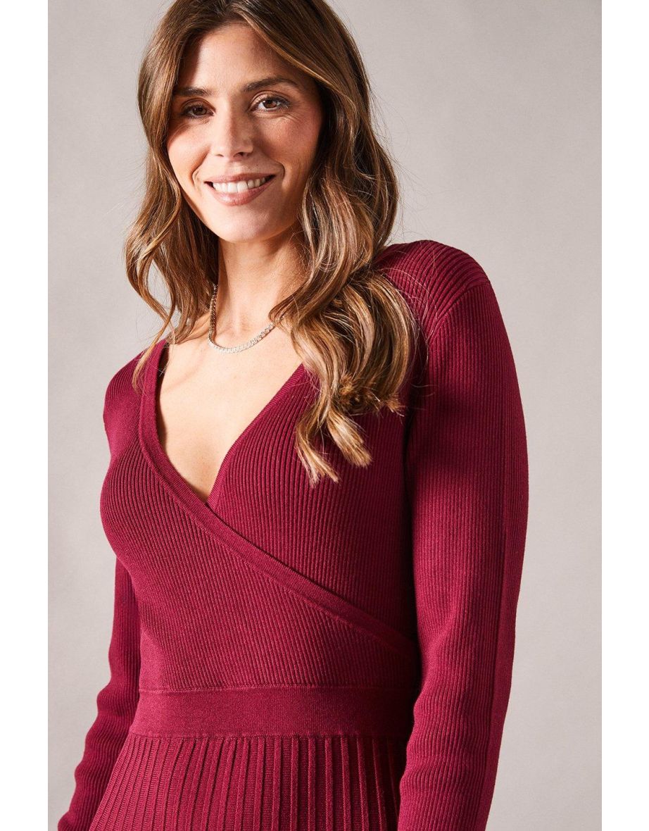 Pleated Skirt Wrap Detail Knitted Midaxi Dress - 3