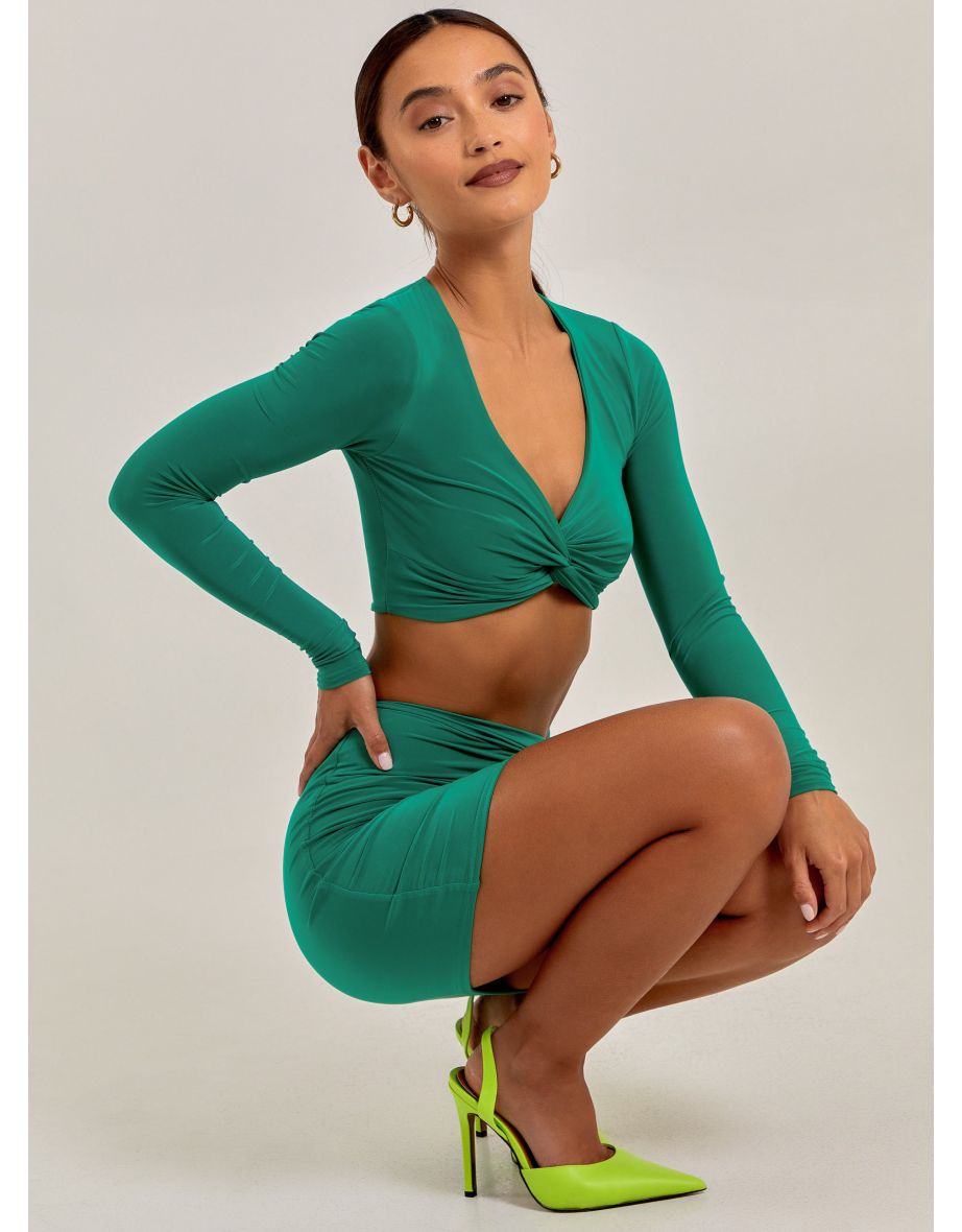 Twist Front Long Sleeve Crop Top