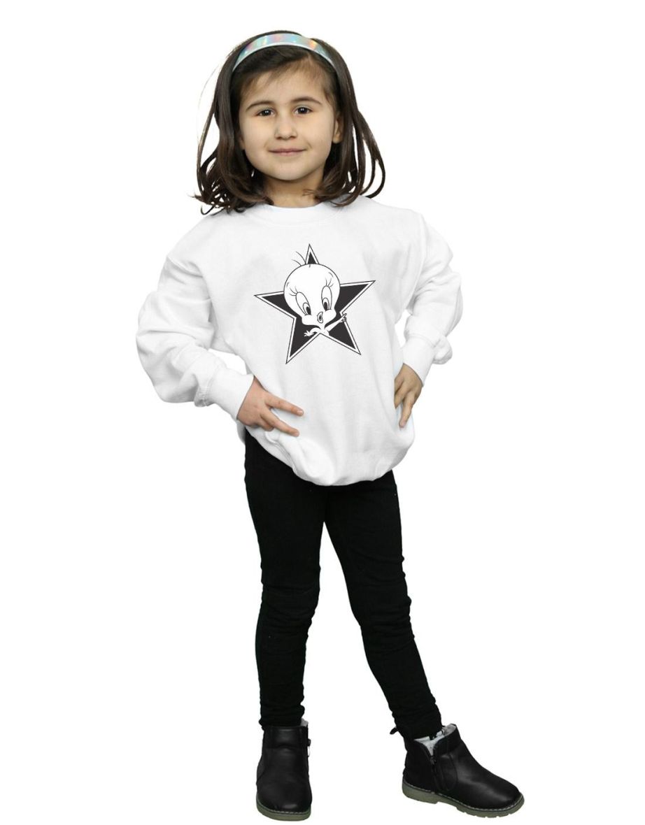 Looney Tunes Girls Tweety Pie Mono Star Sweatshirt - White - 3