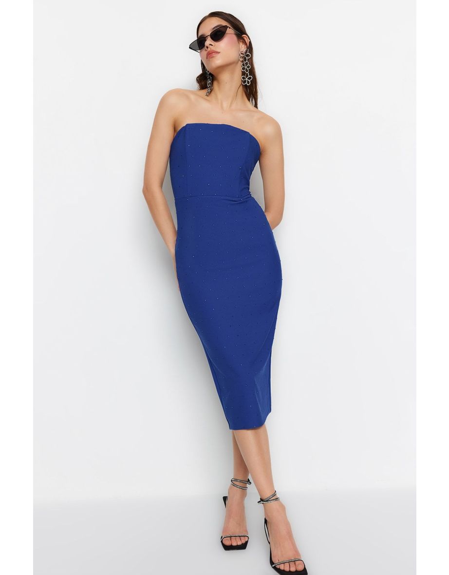 Navy Strapless Bodycon Midaxi Dress