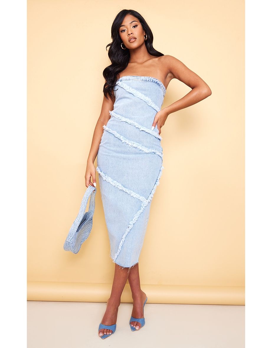 Shape Light Blue Wash Denim Zip Through Maxi Dress | PrettyLittleThing USA