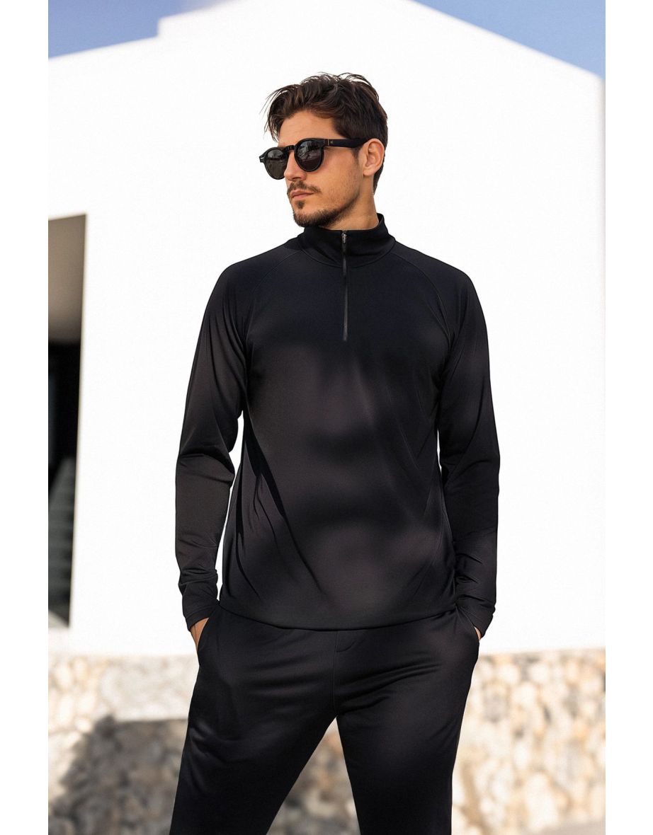 Black Slim Fit Zippered Sweatshirt