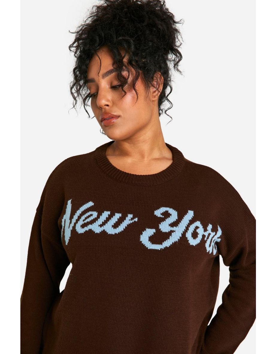 Plus New York Script Oversized Knitted Jumper - chocolate - 3