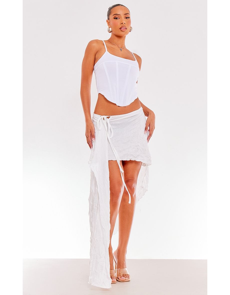 White Crinkle Jersey Asymmetric Maxi Skirt