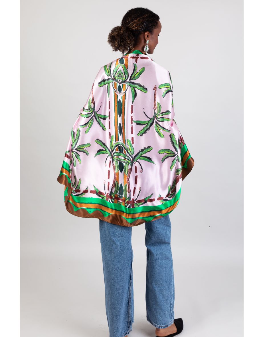 Silk Pareo Scarf / "Pink Palm"