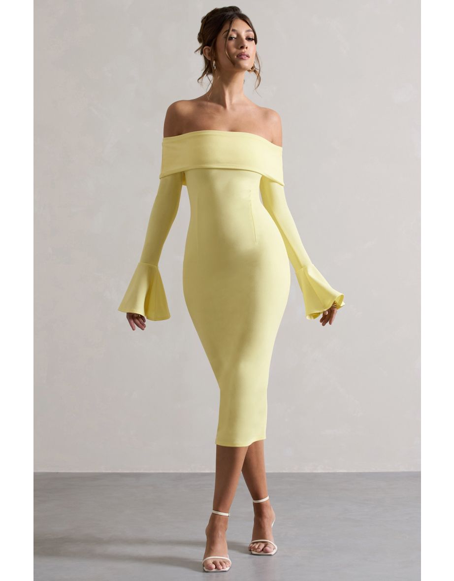 Emma | Lemon Bardot Flared-Sleeve Midi Dress - 4