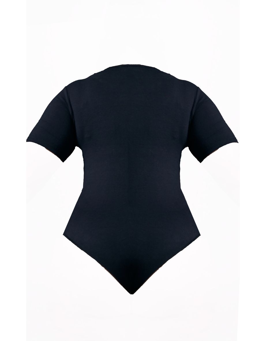 PRETTYLITTLETHING Plus Black Cap Sleeve Bodysuit - 4