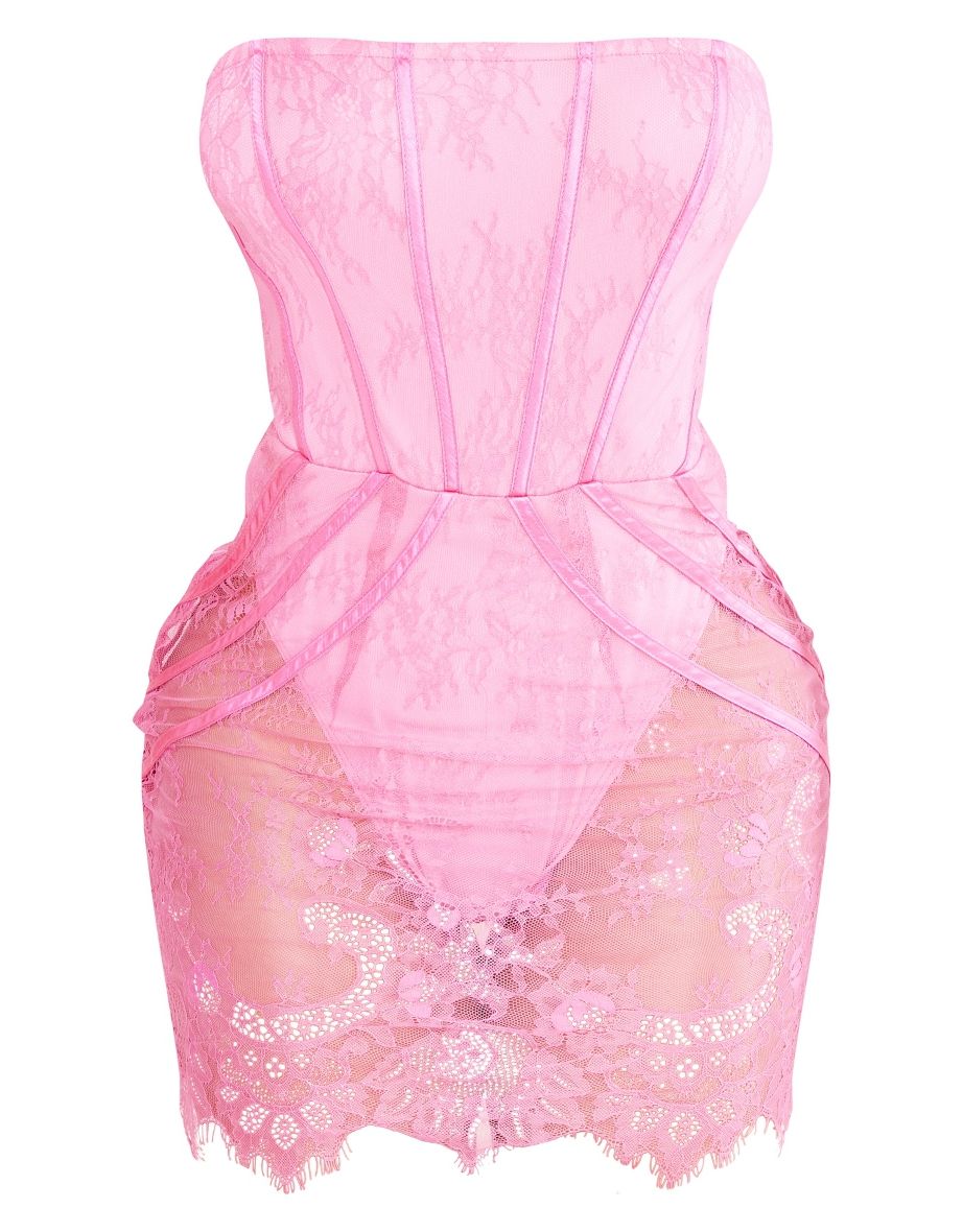 Shape Hot Pink Lace Corset Mini Dress - 4