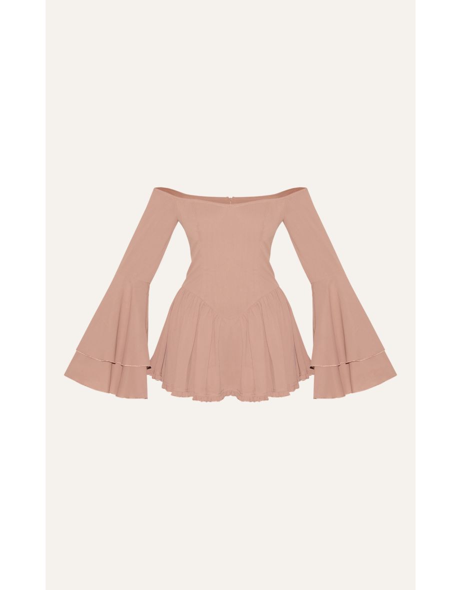 Taupe Bardot Flare Sleeve Playsuit - 4