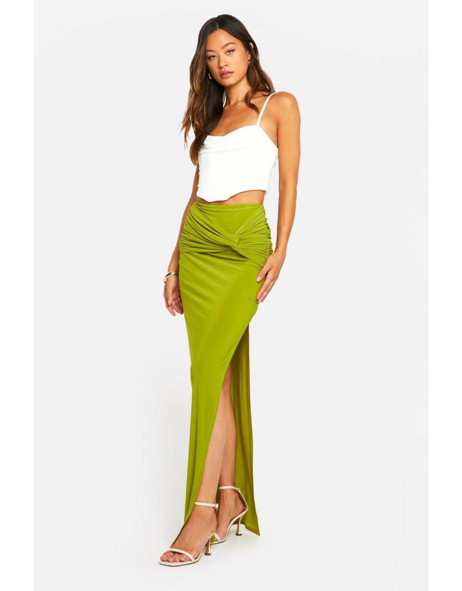 Shop Tall Double Slinky Twist Detail Maxi Skirt lime Online in Bahrain VogaCloset