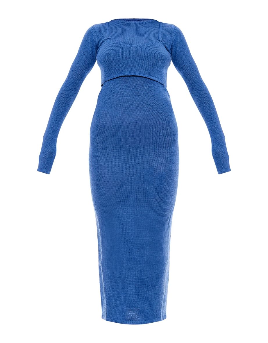 Midnight Blue Open Back Contrast Bralette Knit Midaxi Dress - 4