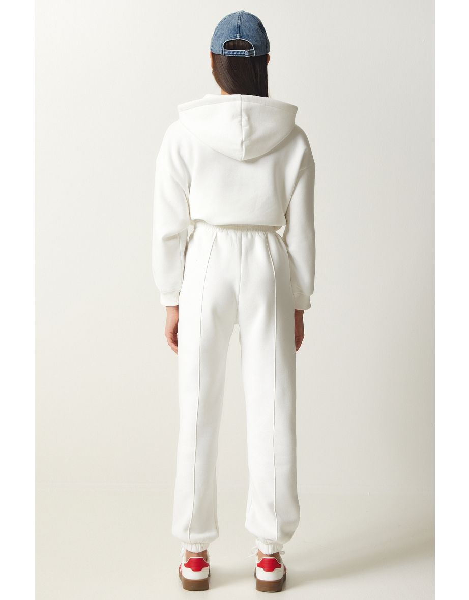 Women's White Hooded Shawl Knitted Tracksuit Set - 8