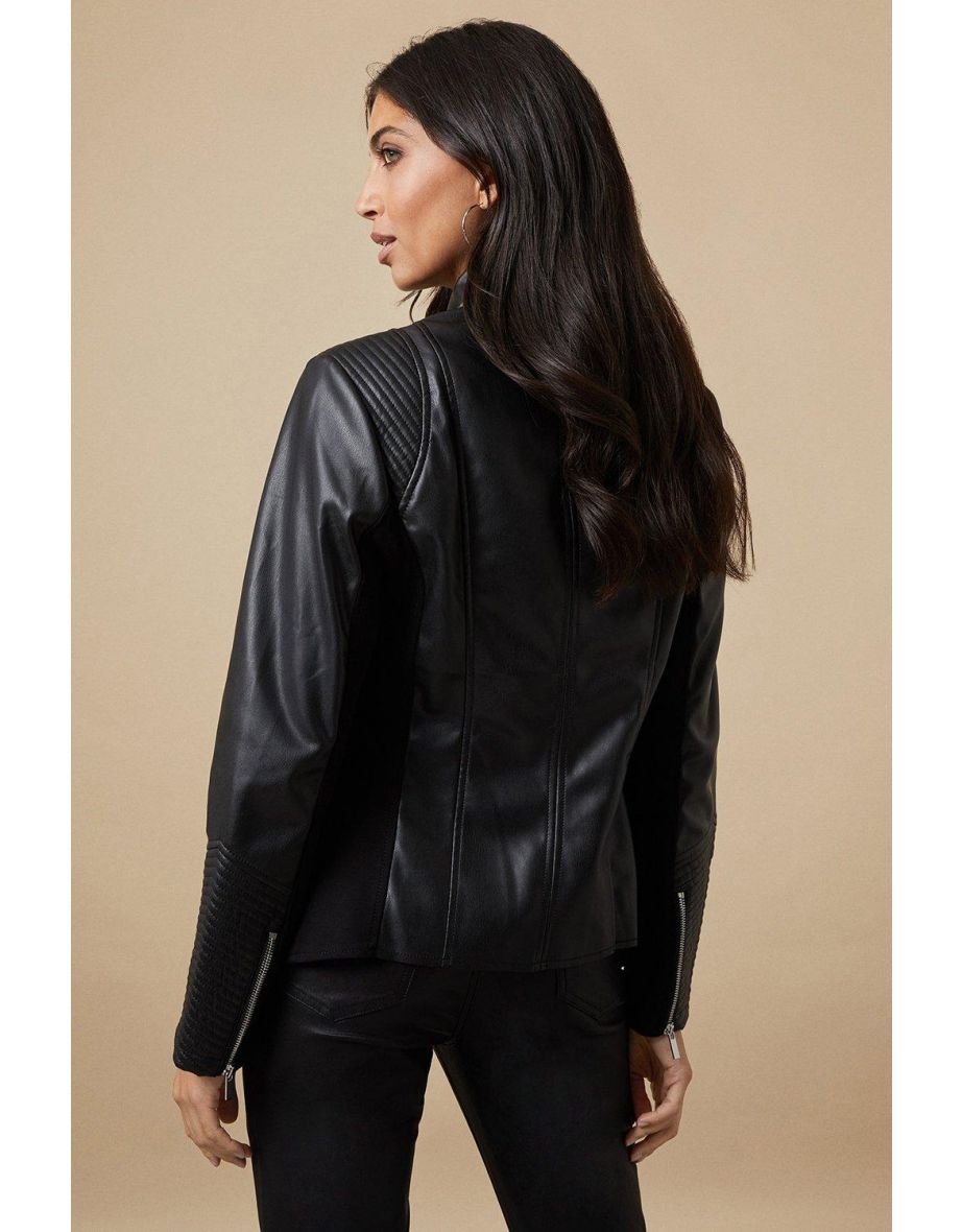 Black Faux Leather Waterfall Jacket - 2