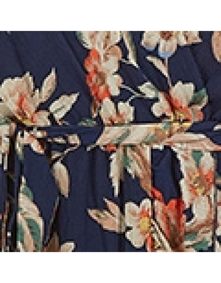 Mela Navy Winter Floral Wrap Midi Dress - 5