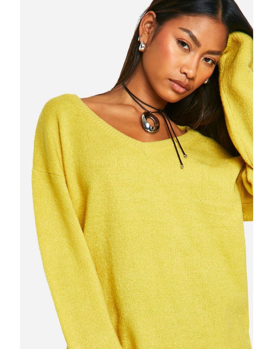 Soft Knit V Neck Longline Jumper - olive - 3