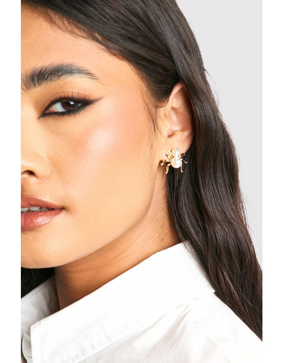Halloween Spider Pearl Stud Earrings - gold