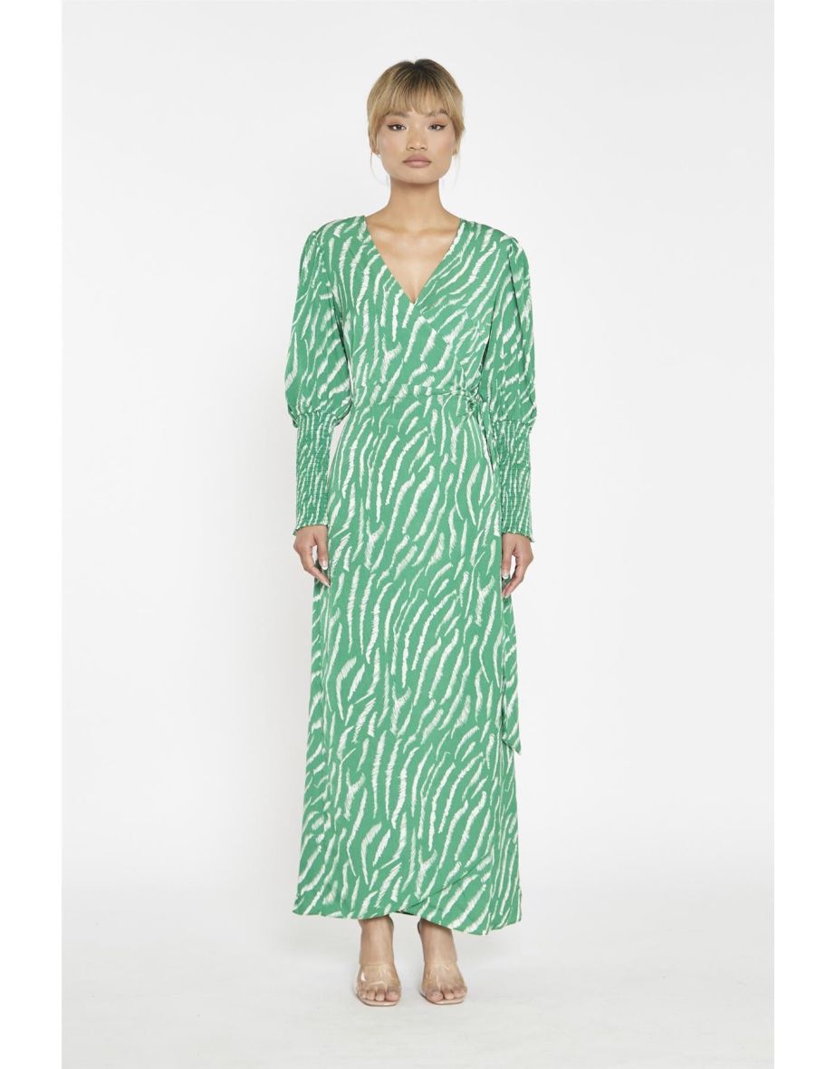 Green Sketchy-Animal Wrap Maxi-Dress