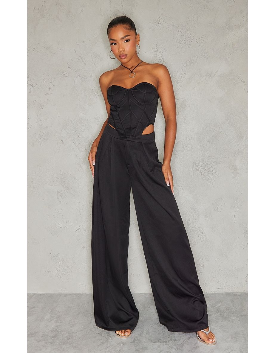 Black Split Extreme Wide Leg High Waisted Trousers