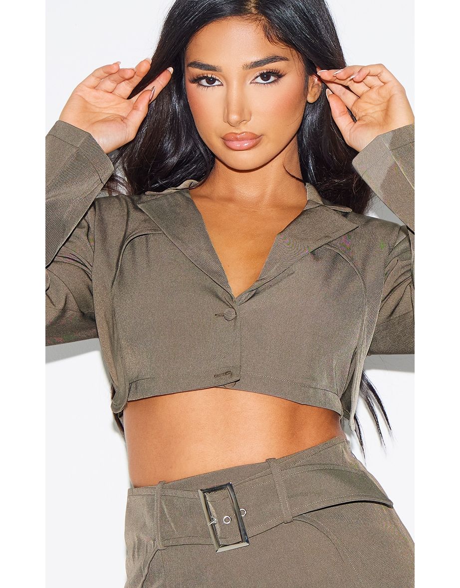 Petite Cropped Green Blazer - 3