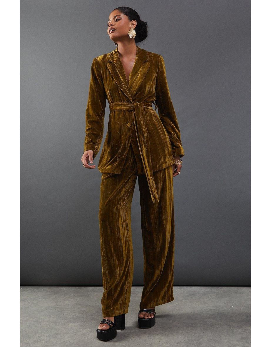 Crushed Velvet High Waisted Tailored Trouser