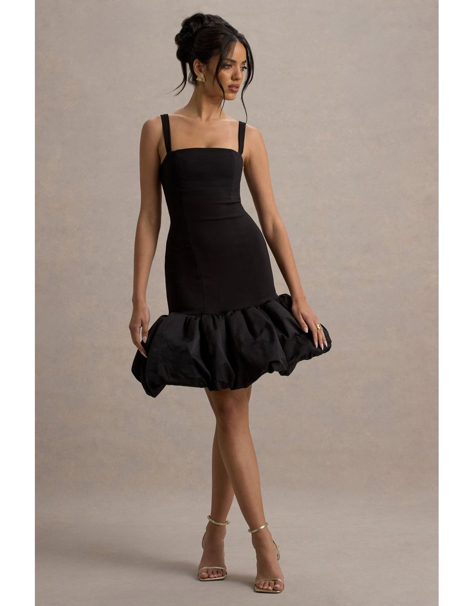 Jacque | Black Drop-Waist Midi Dress With Volume Hem