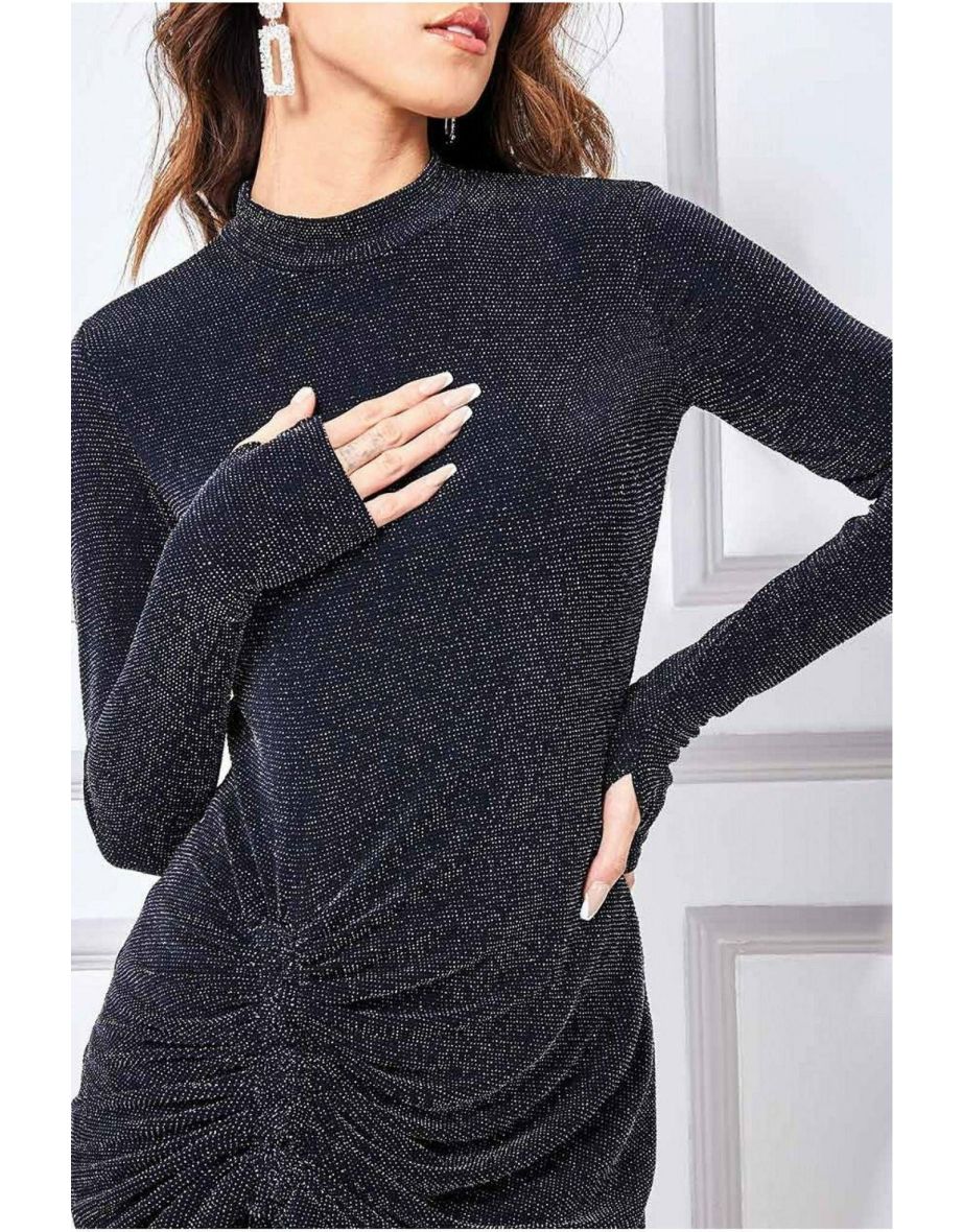 City Goddess High Neck Drawstring Mini Dress - Navy - 3