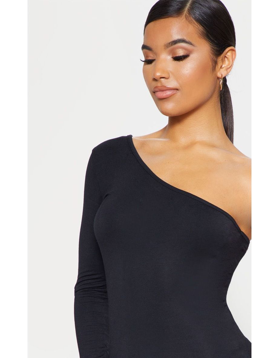 Black One Shoulder Long Sleeve Bodycon Dress - 4