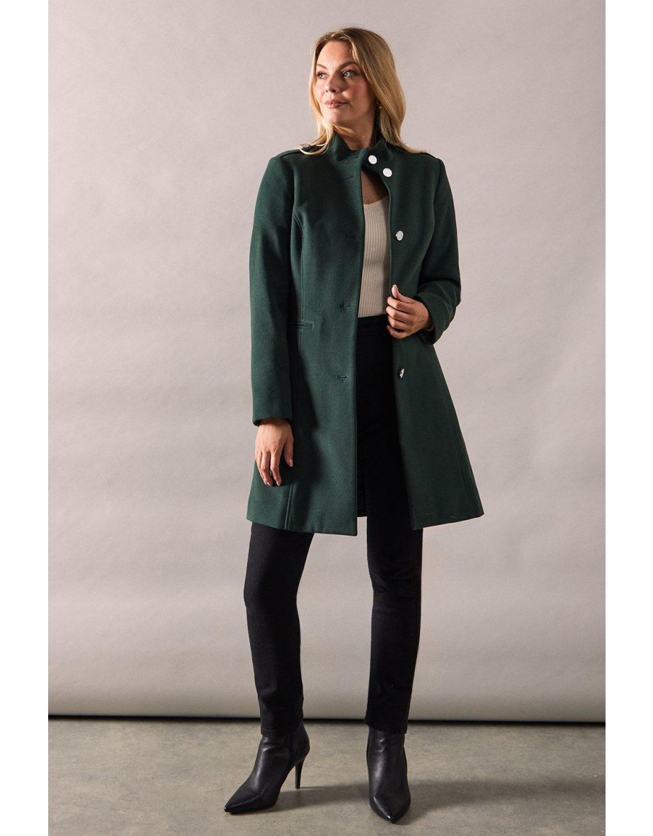 Funnel Neck Faux Wool Coat