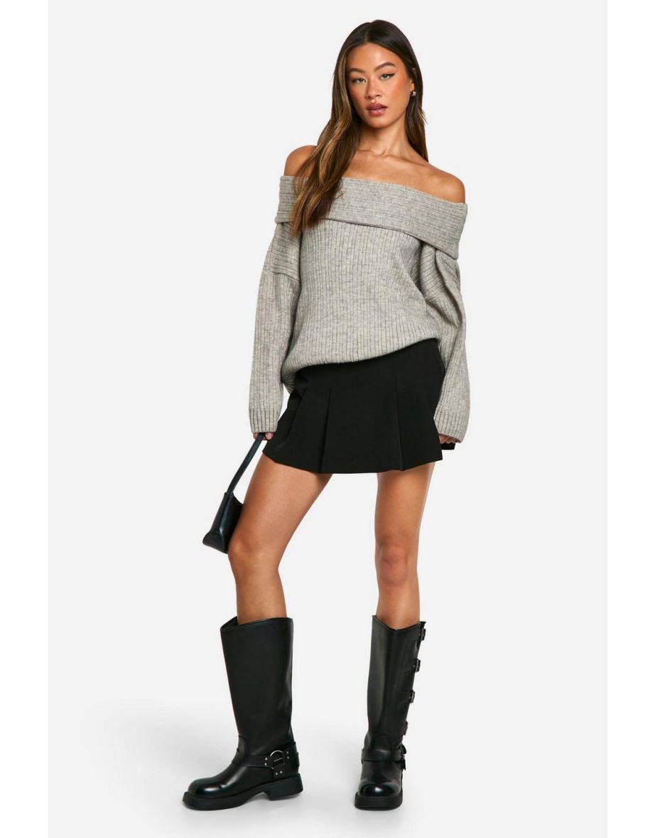 Tall Ribbed Bardot Knitted Jumper - grey
