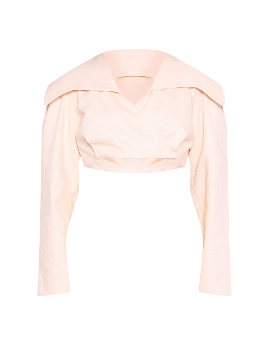 Sand Cross Over Asymmetric Cropped Cotton Jacket - 4