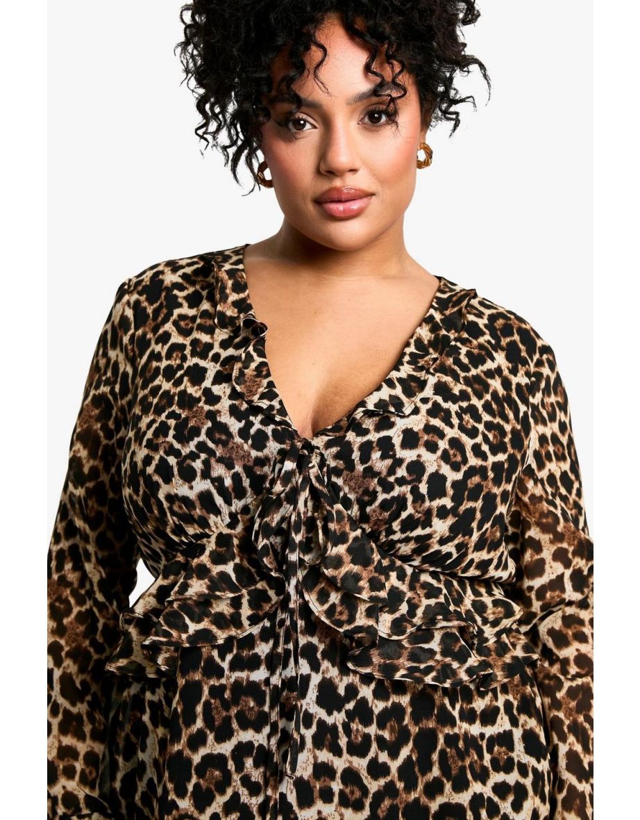 Plus Woven  Animal Print Smock Dress - leopard - 3