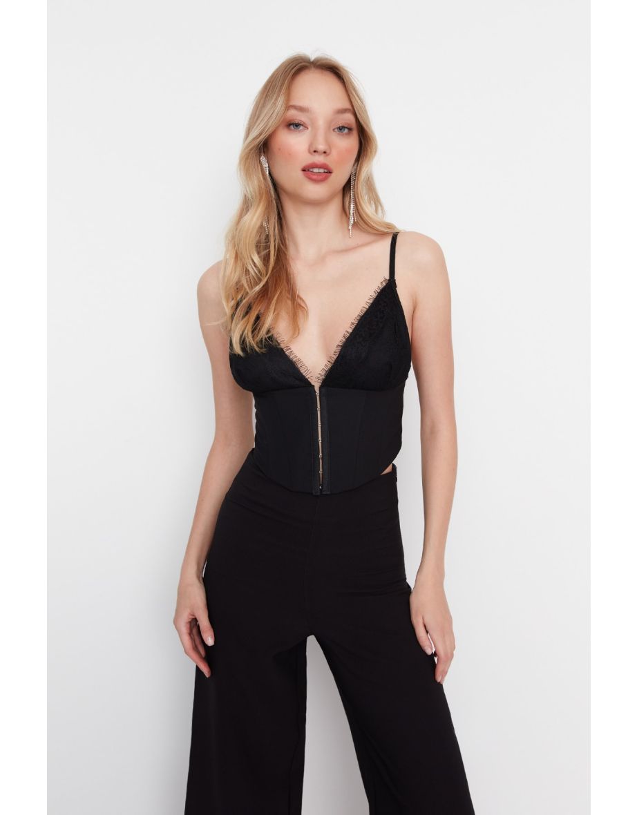 Crop Top - Black - Textured