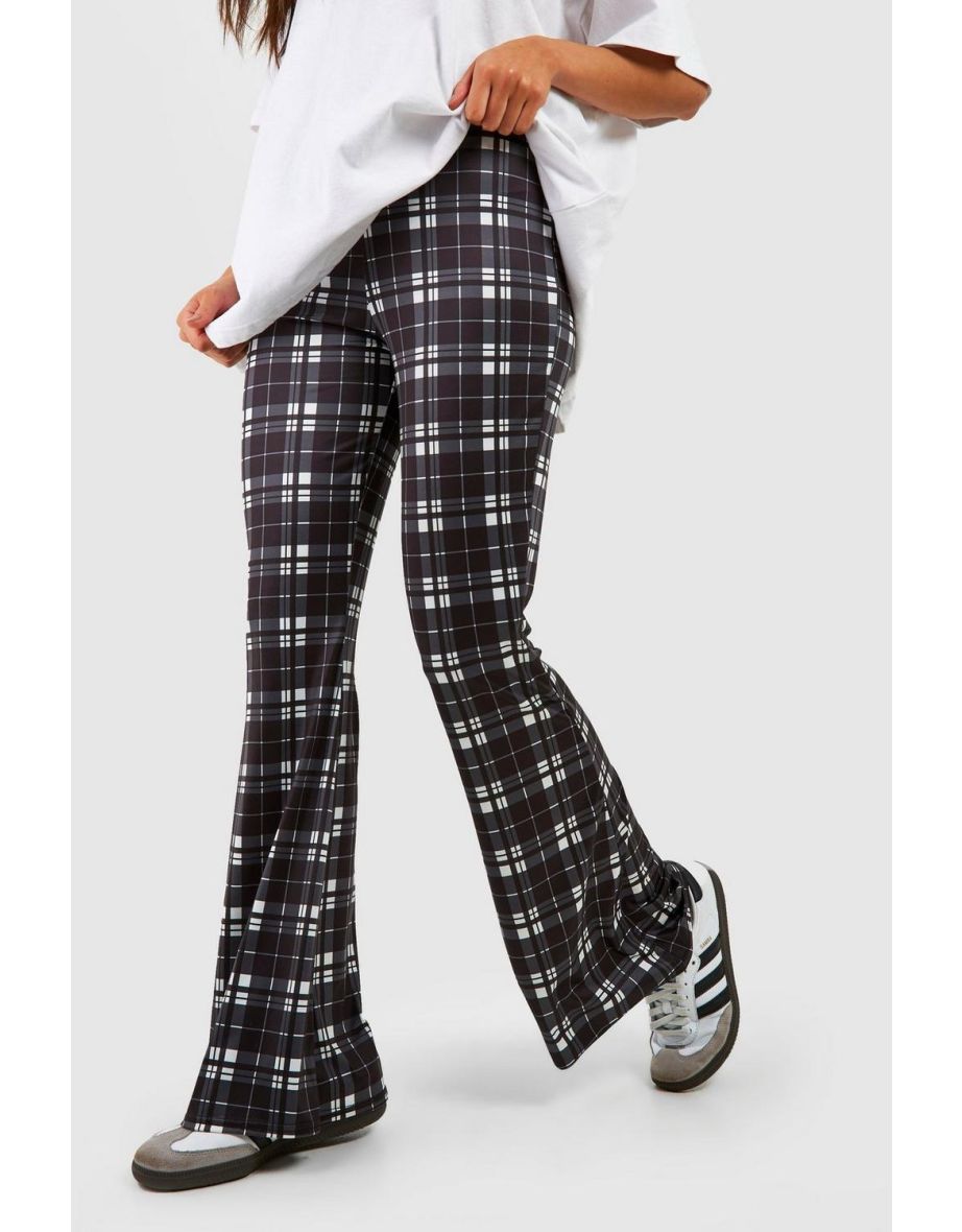 Tartan Checked High Waisted Flared Trousers - black - 3