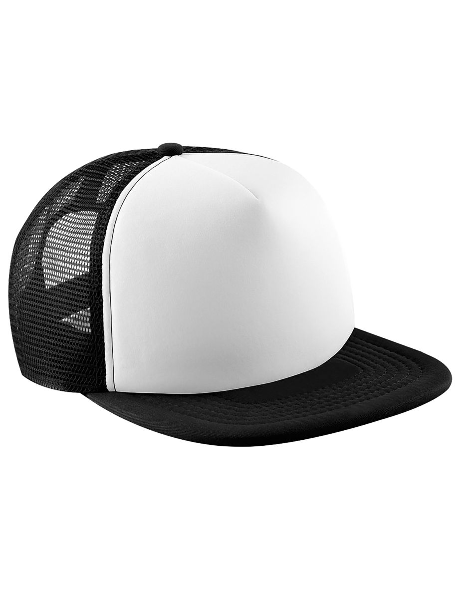Beechfield Vintage Plain Snap-Back Trucker Cap - Black/White