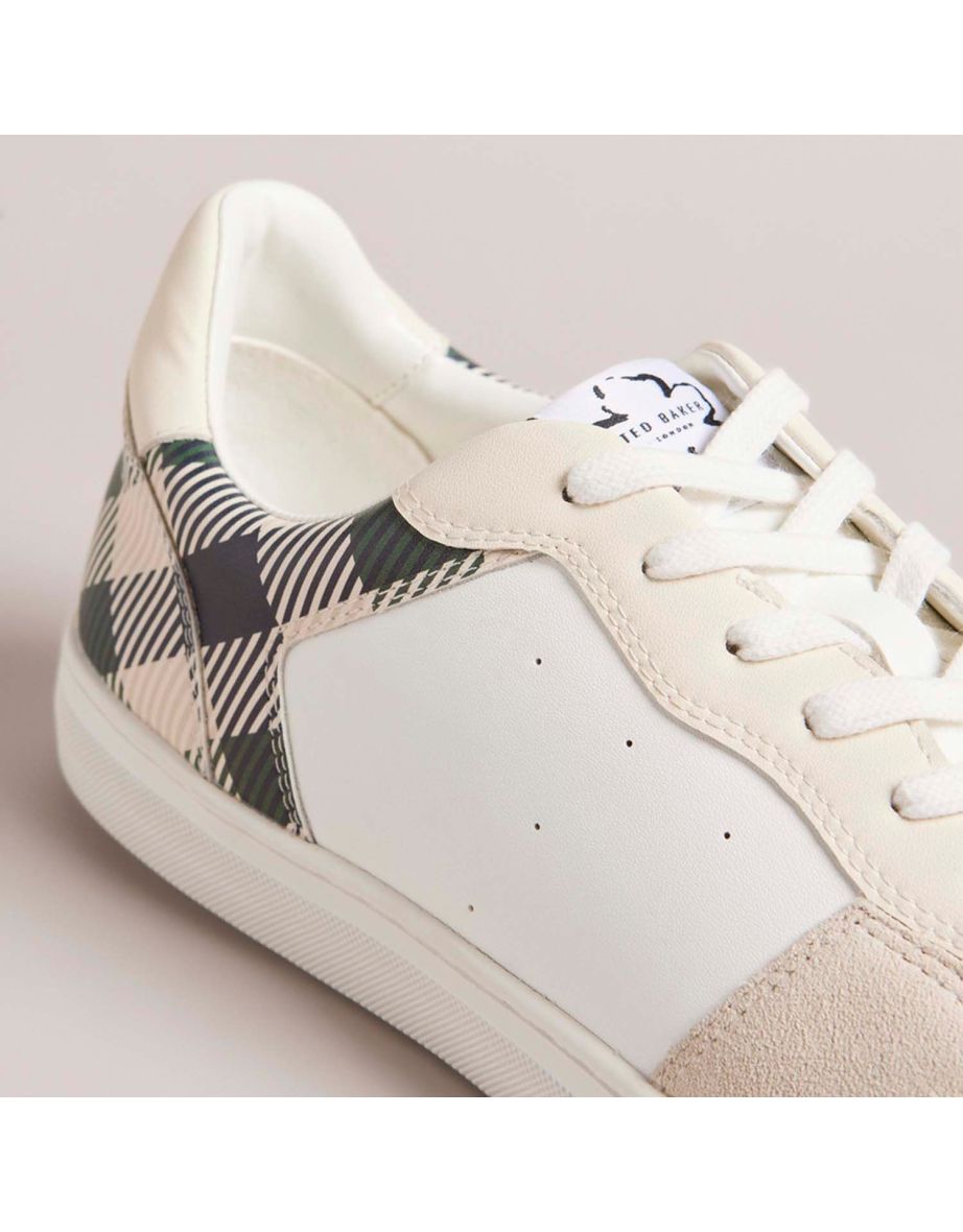 Men's Ted Baker Barkerg Leather & Suede House Check Trainers in White - 4