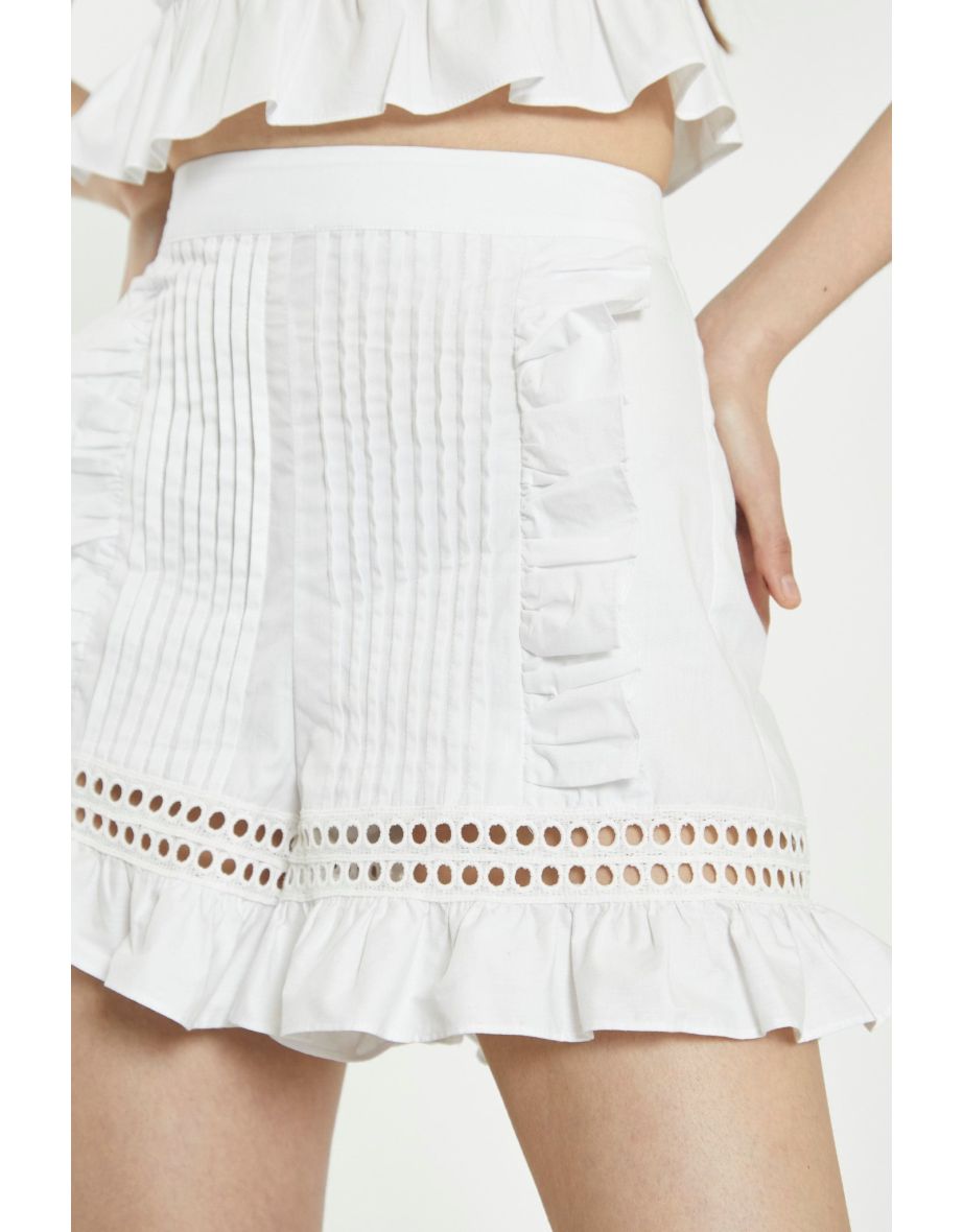 Off White Lace-Trim Frill Shorts - 3