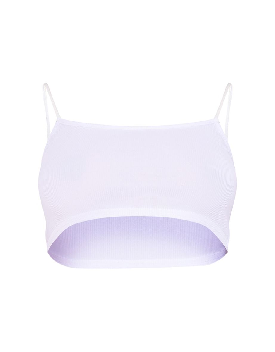 White Basic Rib Strappy Cami Crop Top - 4