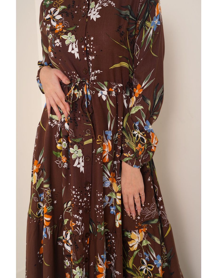 Magnificent Collar Hijab Dress - F.kahve - 3