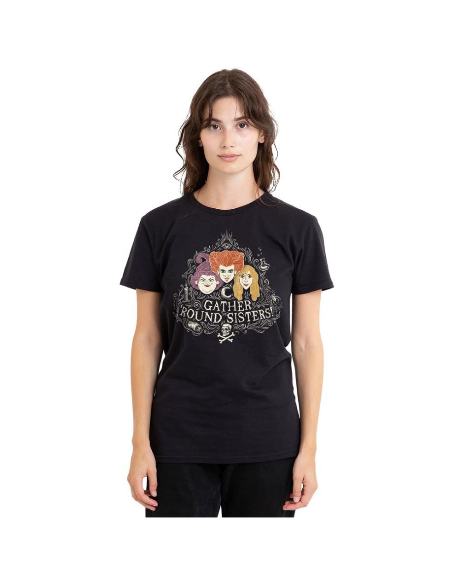 Hocus Pocus Unisex Adult Gather Round Sisters Sanderson Sisters T-Shirt - Black