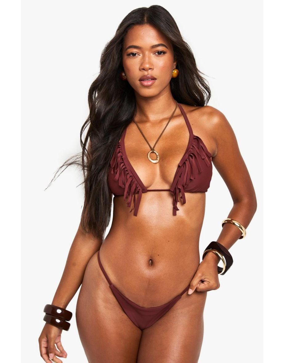 Fringe Bikini Brief - brown