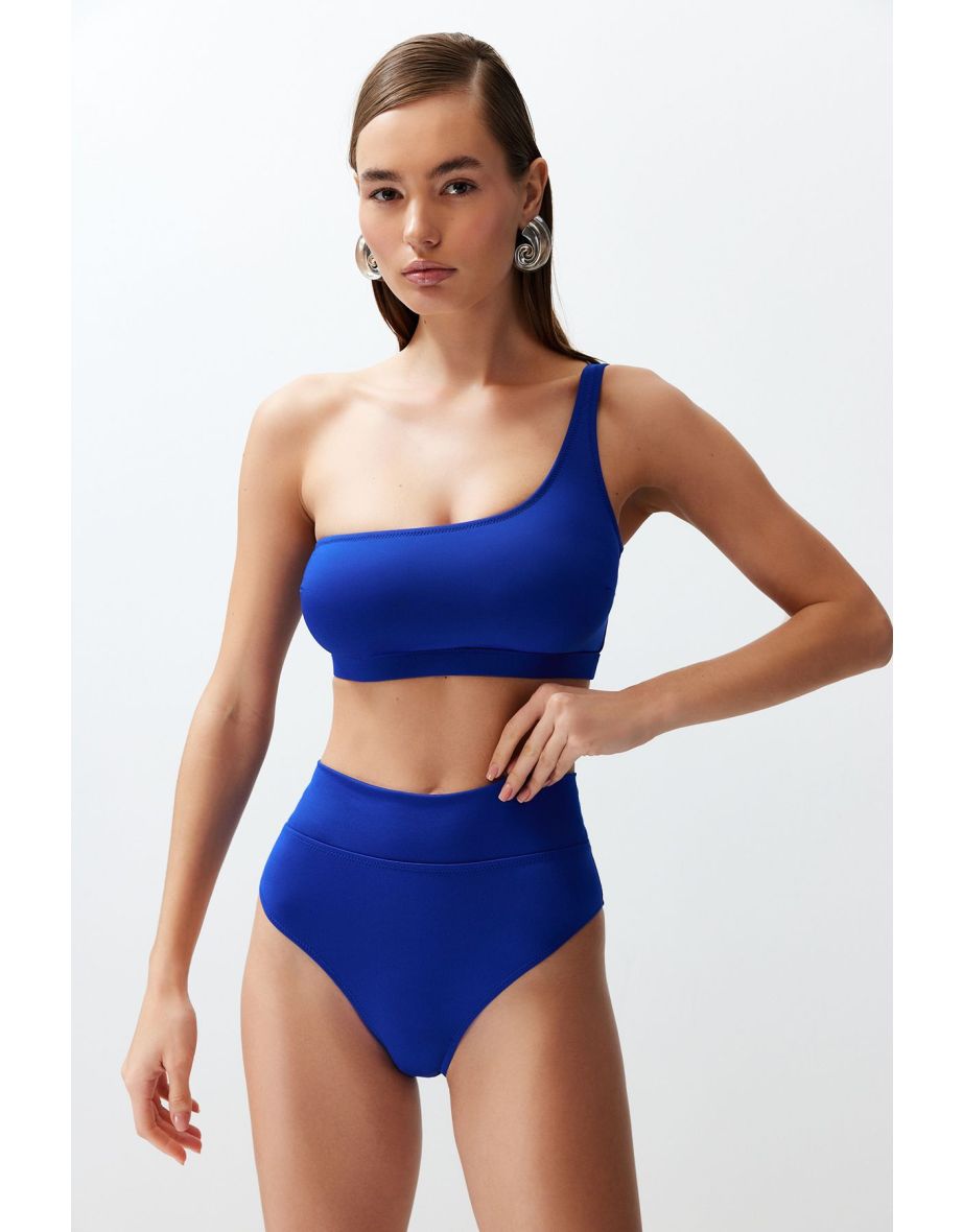 Saxe Blue One Shoulder High Waist Bikini Set