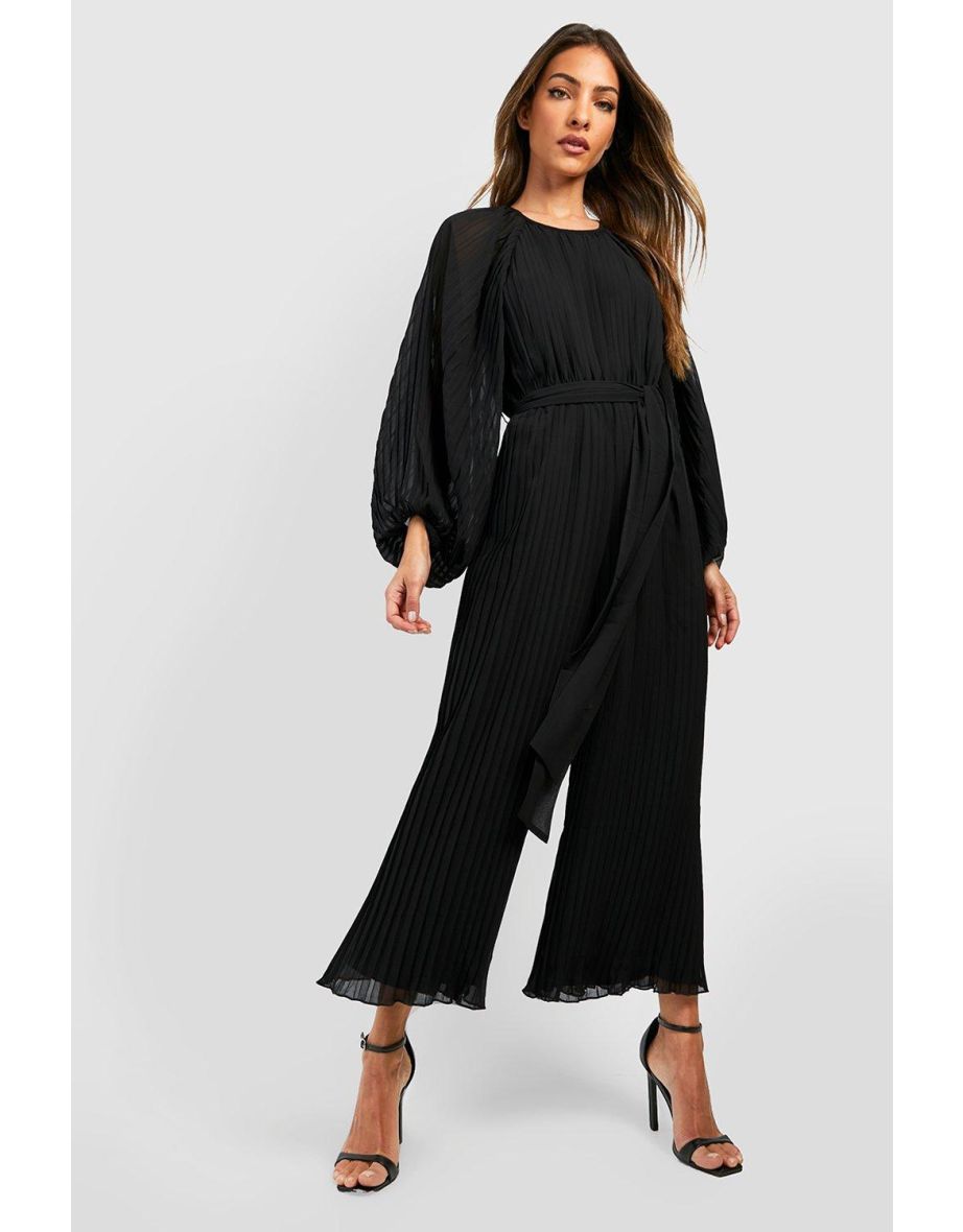 black pleated culotte jumpsuit