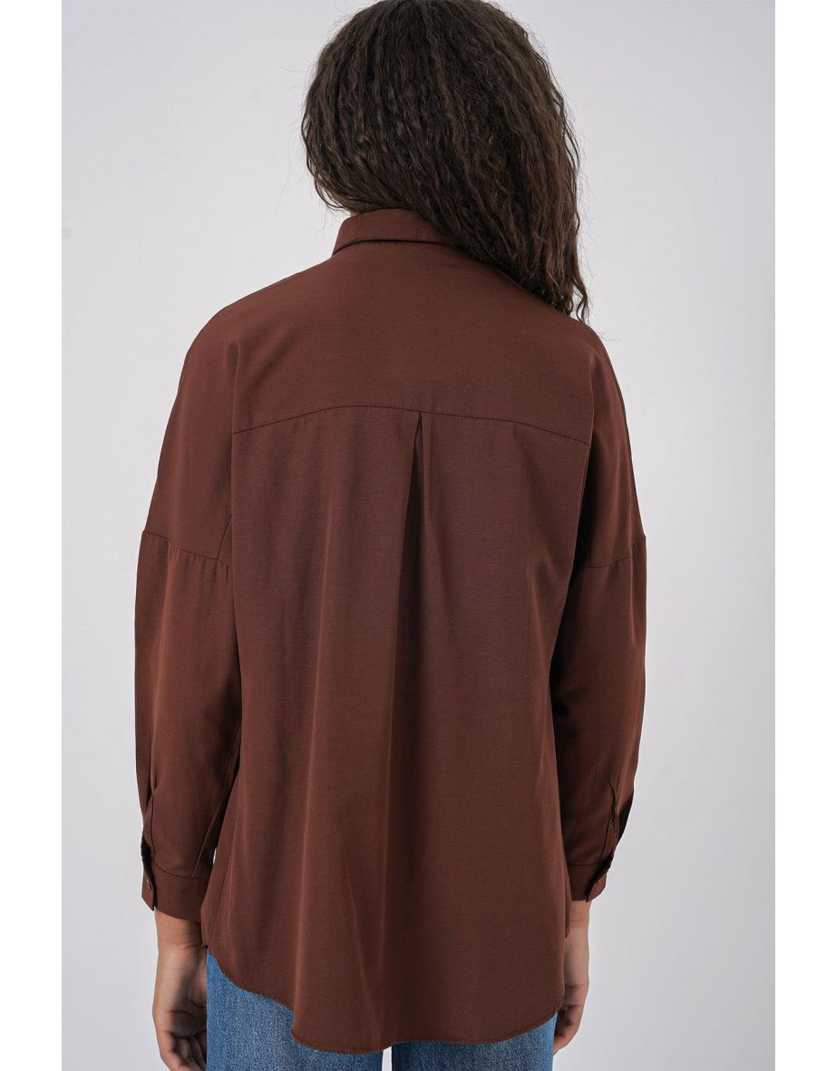Oversize Basic Shirt - Brown - 5