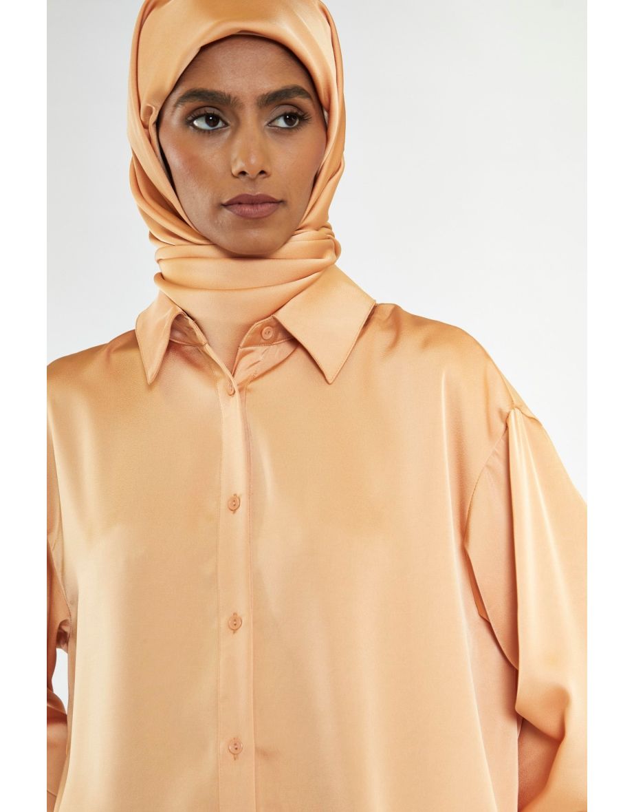 Apricot Satin Long Sleeve Shirt - 3