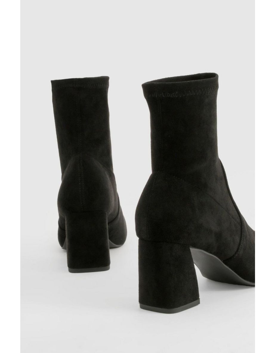 Wide Fit Faux Suede Square Toe Block Heeled Boots - black - 3