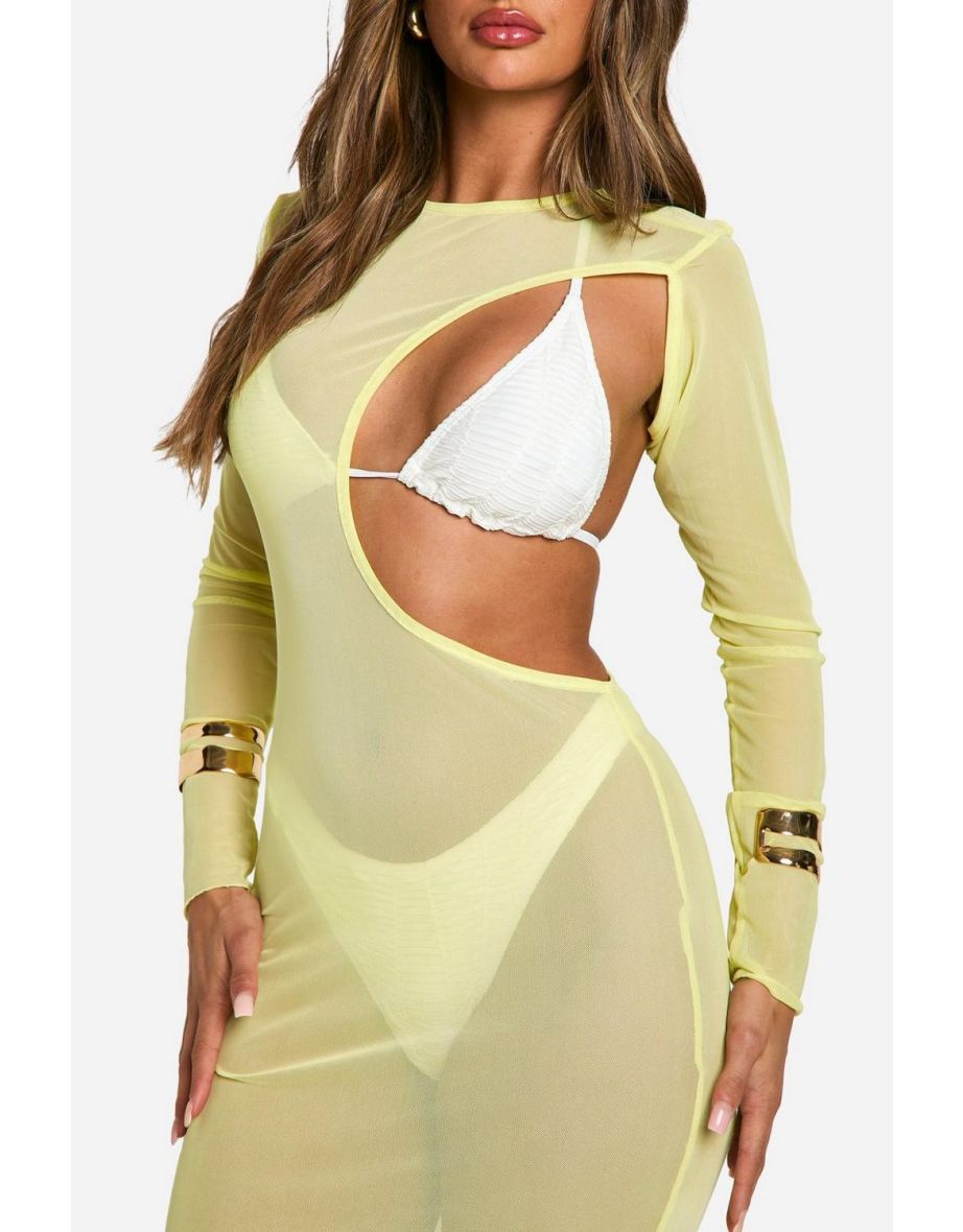 Cutout Maxi Beach Dress - lemon - 3