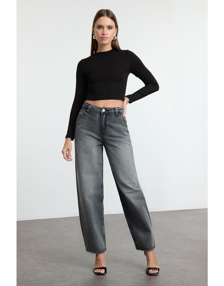 Anthracite High Waist Skater Baggy Jeans