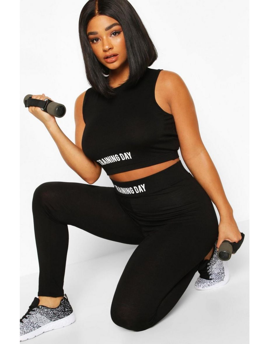 Plus Activewear 'Training Day' Slogan Gym Leggings - black - 3