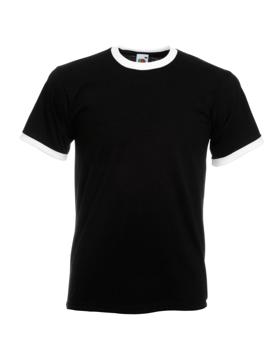 Fruit Of The Loom Mens Ringer Short Sleeve T-Shirt - Black/White