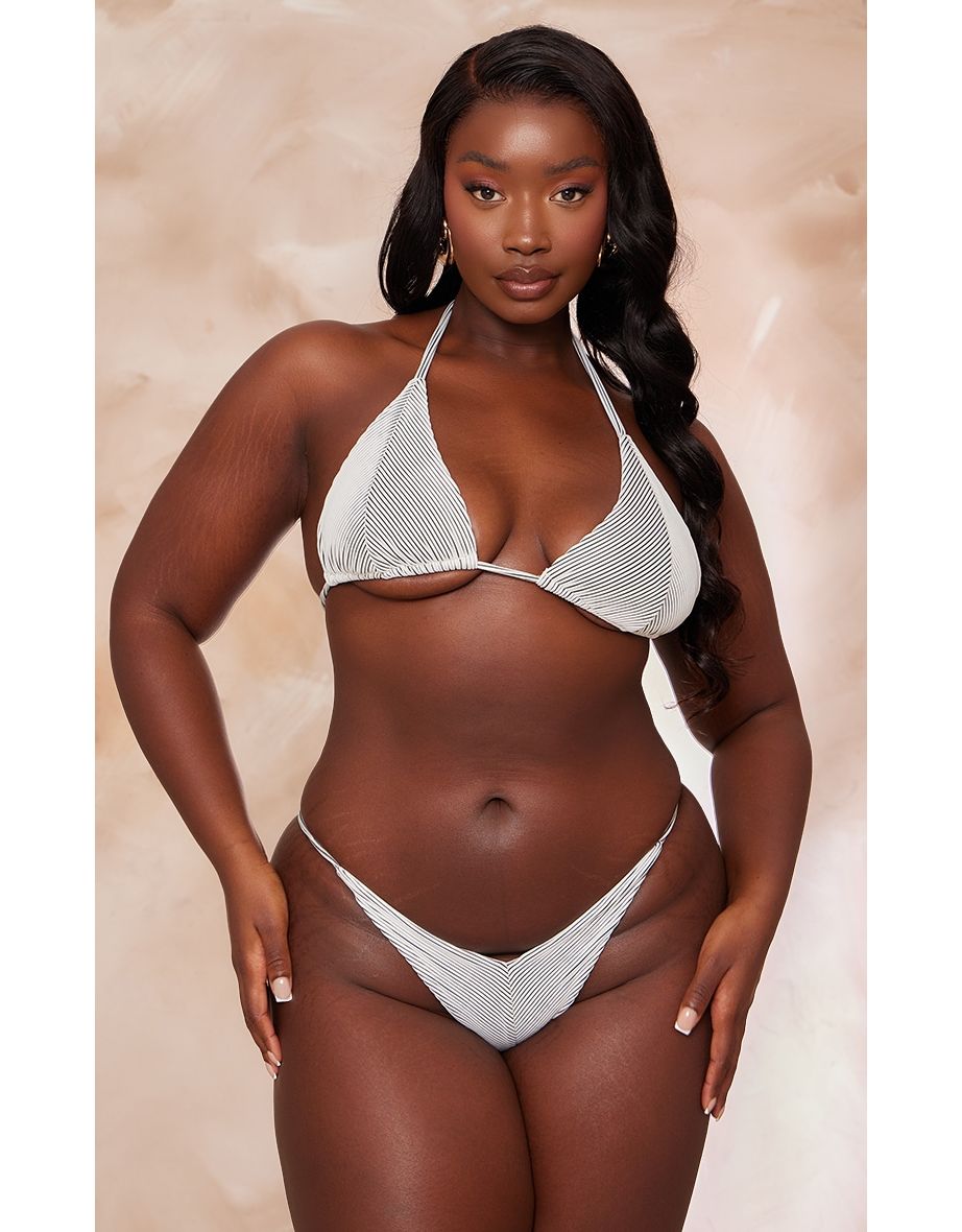 Plus White Textured Bikini Tie Bottoms